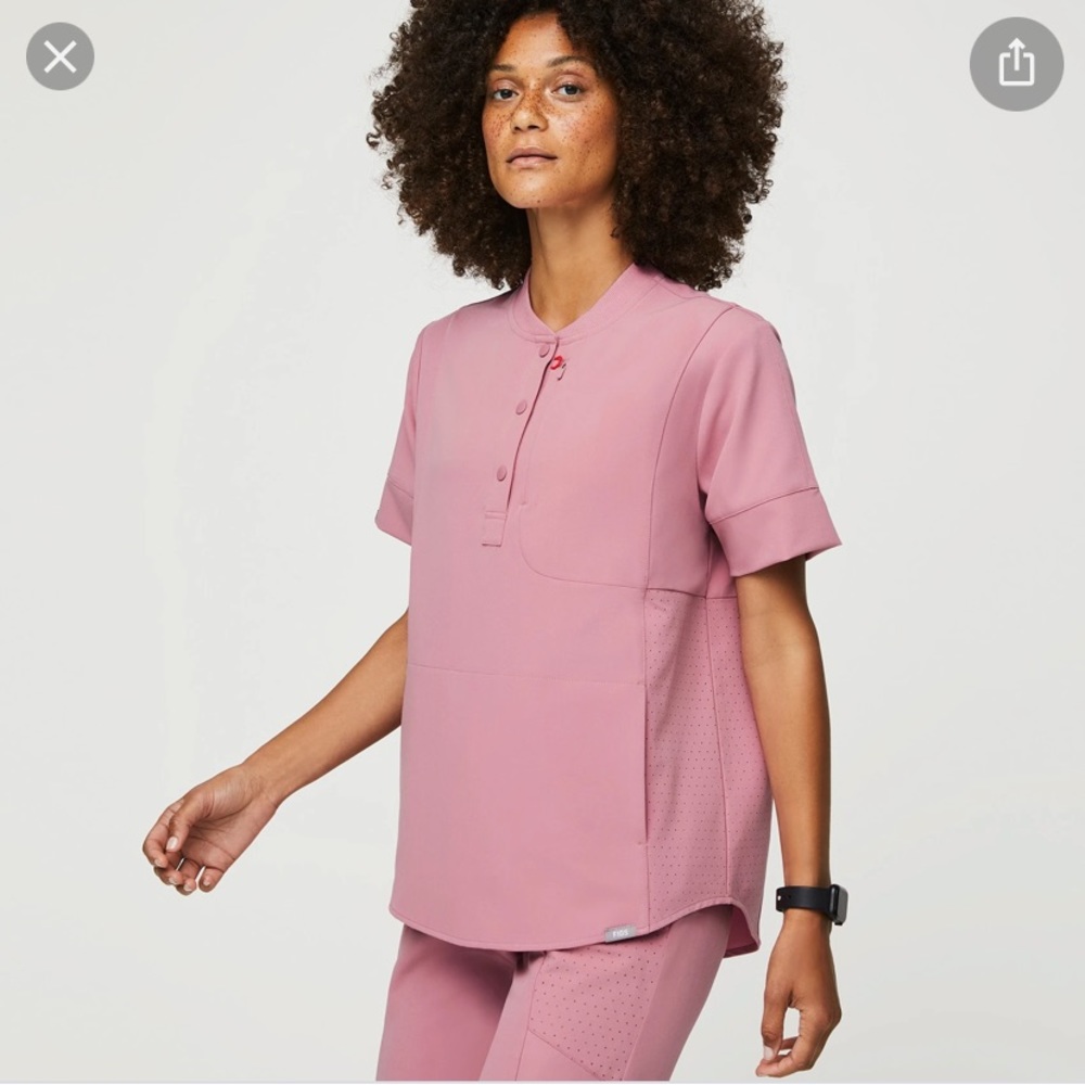 Figs Relaxed Fit Gidya Henley Scrub Top: Chalk Pink